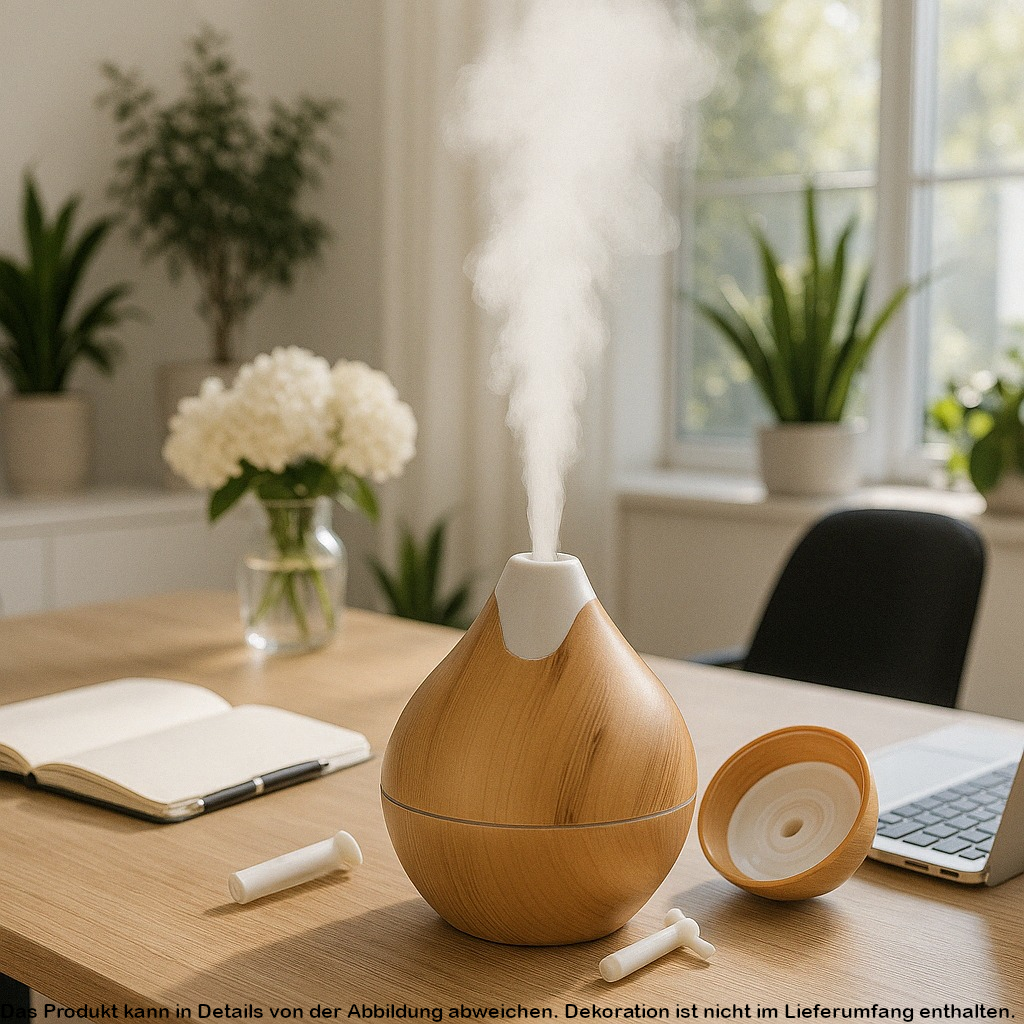 Aroma Diffuser 350 ml | Ultraschall-Luftbefeuchter in Holzoptik mit LED – Hell- & Dunkelbraun