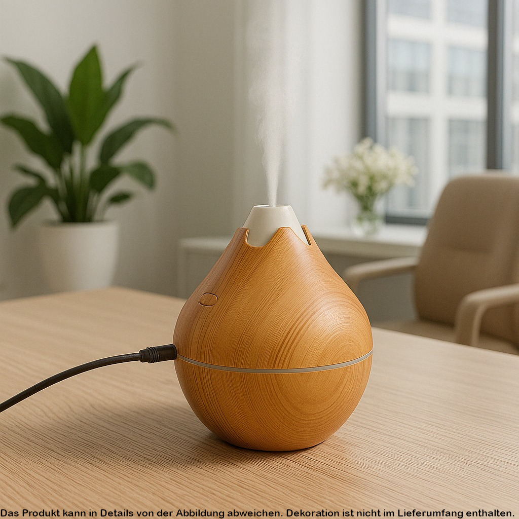 Aroma Diffuser 200 ml | Ultraschall-Luftbefeuchter in Holzoptik mit LED – Hell- & Dunkelbraun