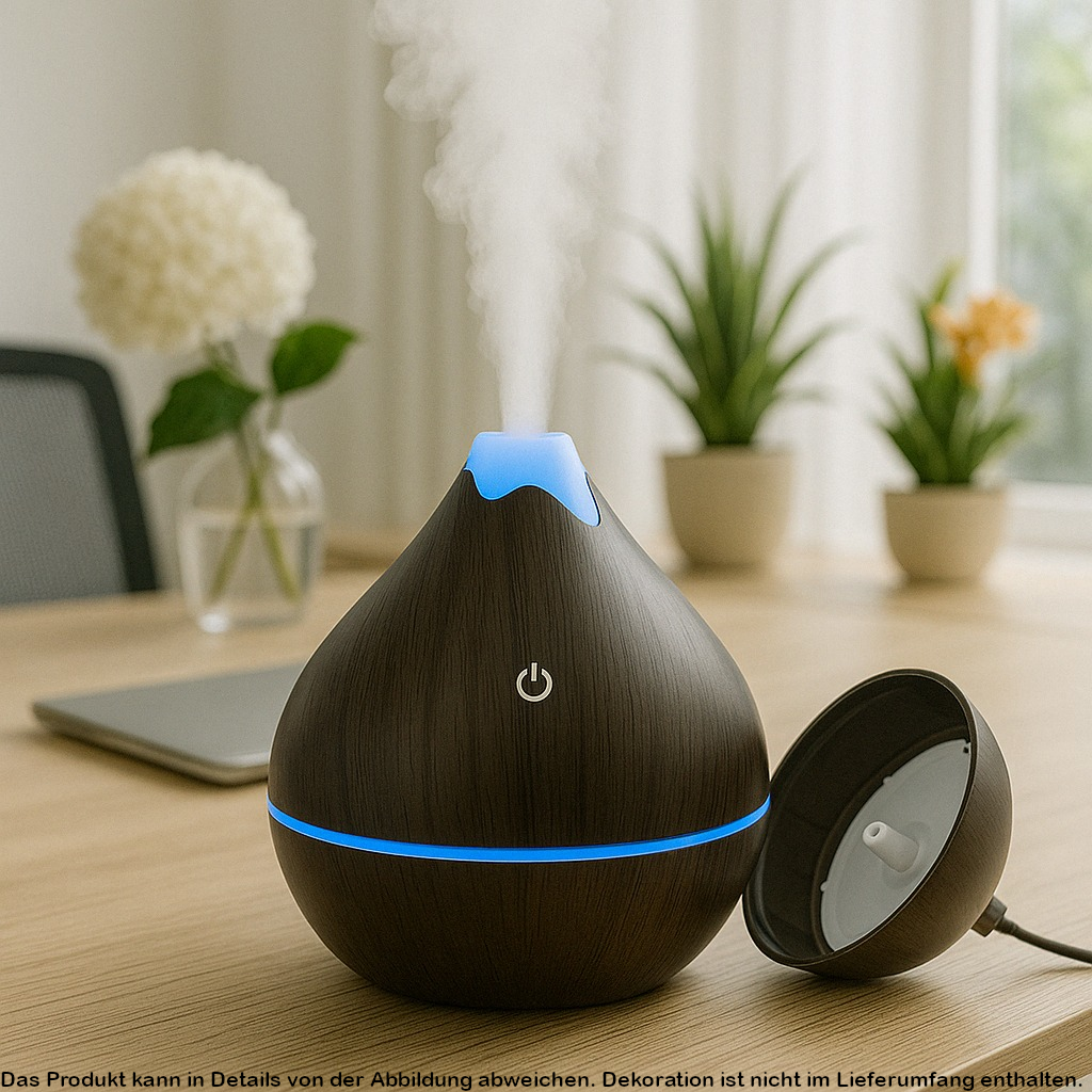 Aroma Diffuser 350 ml | Ultraschall-Luftbefeuchter in Holzoptik mit LED – Hell- & Dunkelbraun